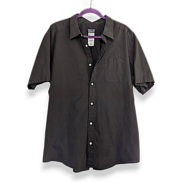 Patagonia Organic Cotton To Go black short sleeve button front shirt men's XL - Picture 2 of 5